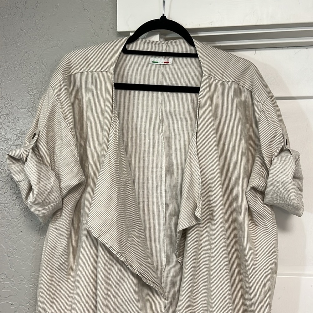 Lightweight Cream-Striped Open Front Jacket